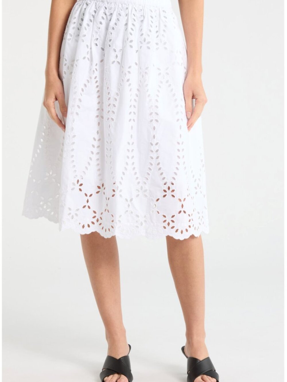 NWT Frank and Eileen White Gracie Cotton Eyelet Midi Skirt - Small
